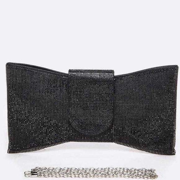 Handbags - Rhinestone Pave Stone Bow Clutch Bag